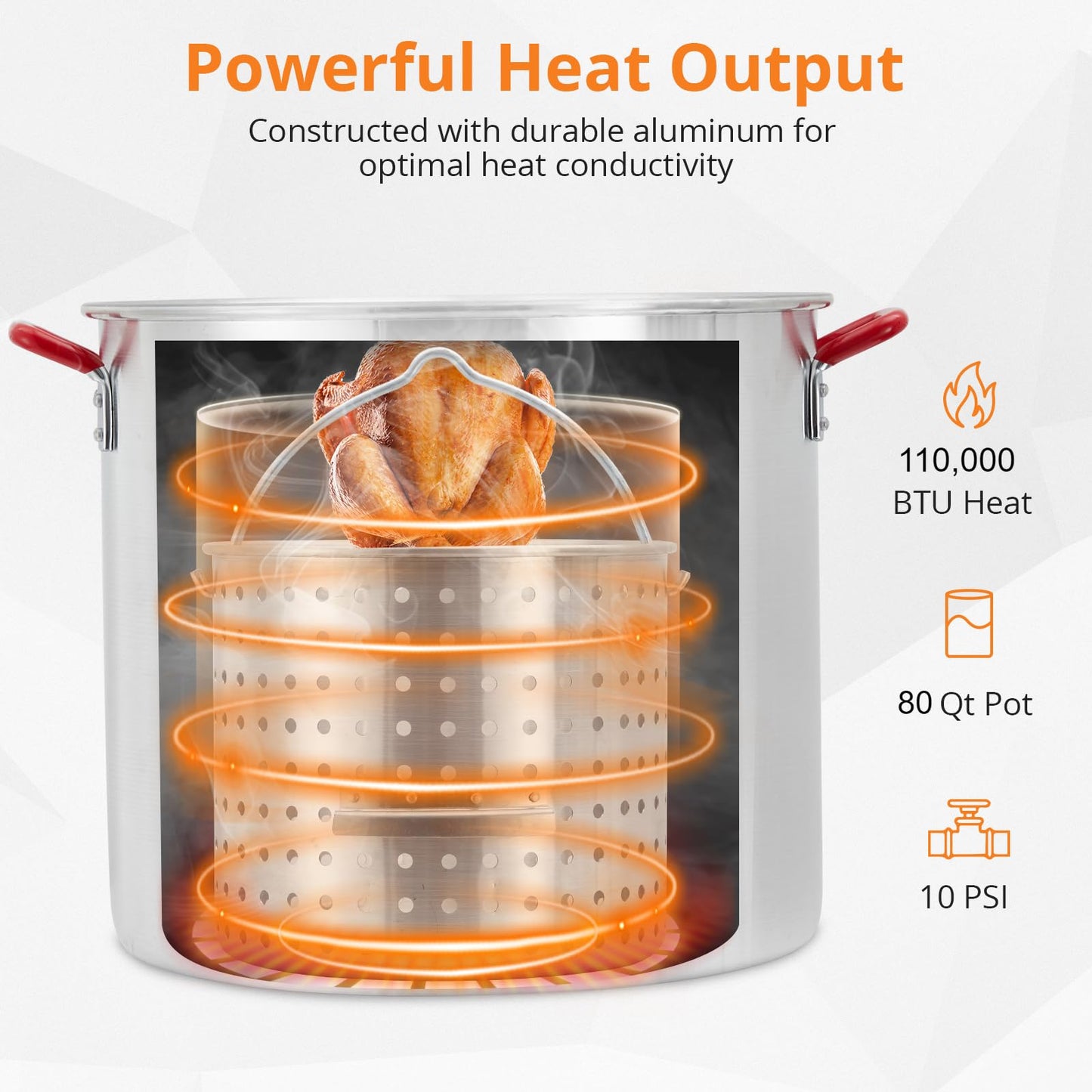 80 Qt Seafood Boil Pot, Aluminum Crawfish Boiler with Steam/Boil Basket & Strainer, 110000BTU Propane Jet Burner w/Support Rack & Lifting Hook, 0-10 PSI Regulator, Outdoor Cooking Shrimp Crab Boiler