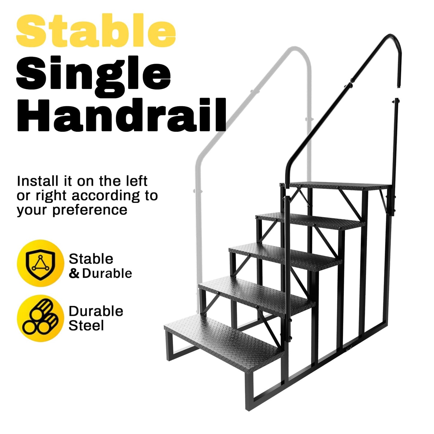 RV Steps with Handrail, Hot Tub Steps Outdoor, 5 Step Ladder Stool, RV Stairs with Anti-Slip Panel, Camper Steps for Spa, Travel Trailers, Pool and Porch
