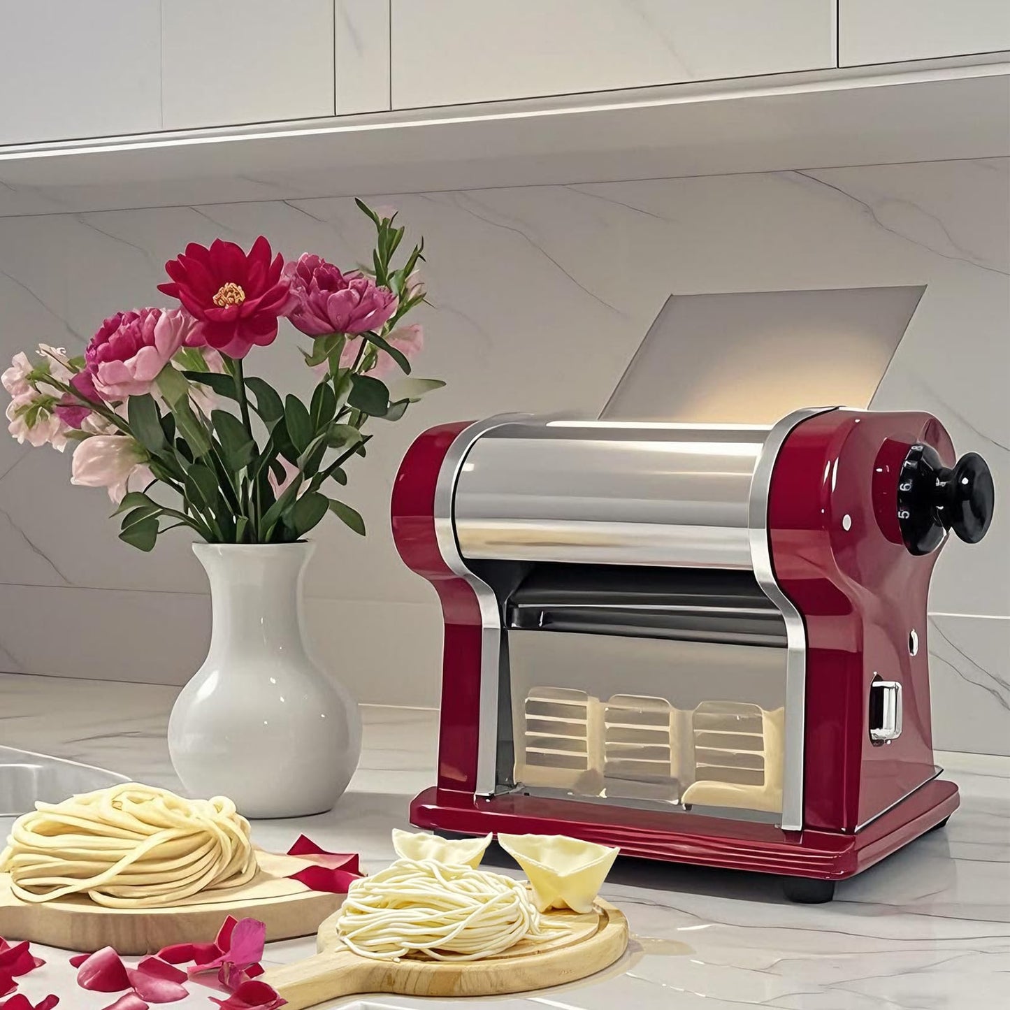 SHILINTONG Electric Pasta Maker Household Noodle Making Dough Pressing Machine Built-in 2.5mm Cutter 135W 5Kg/H Output for Commercial Home Use