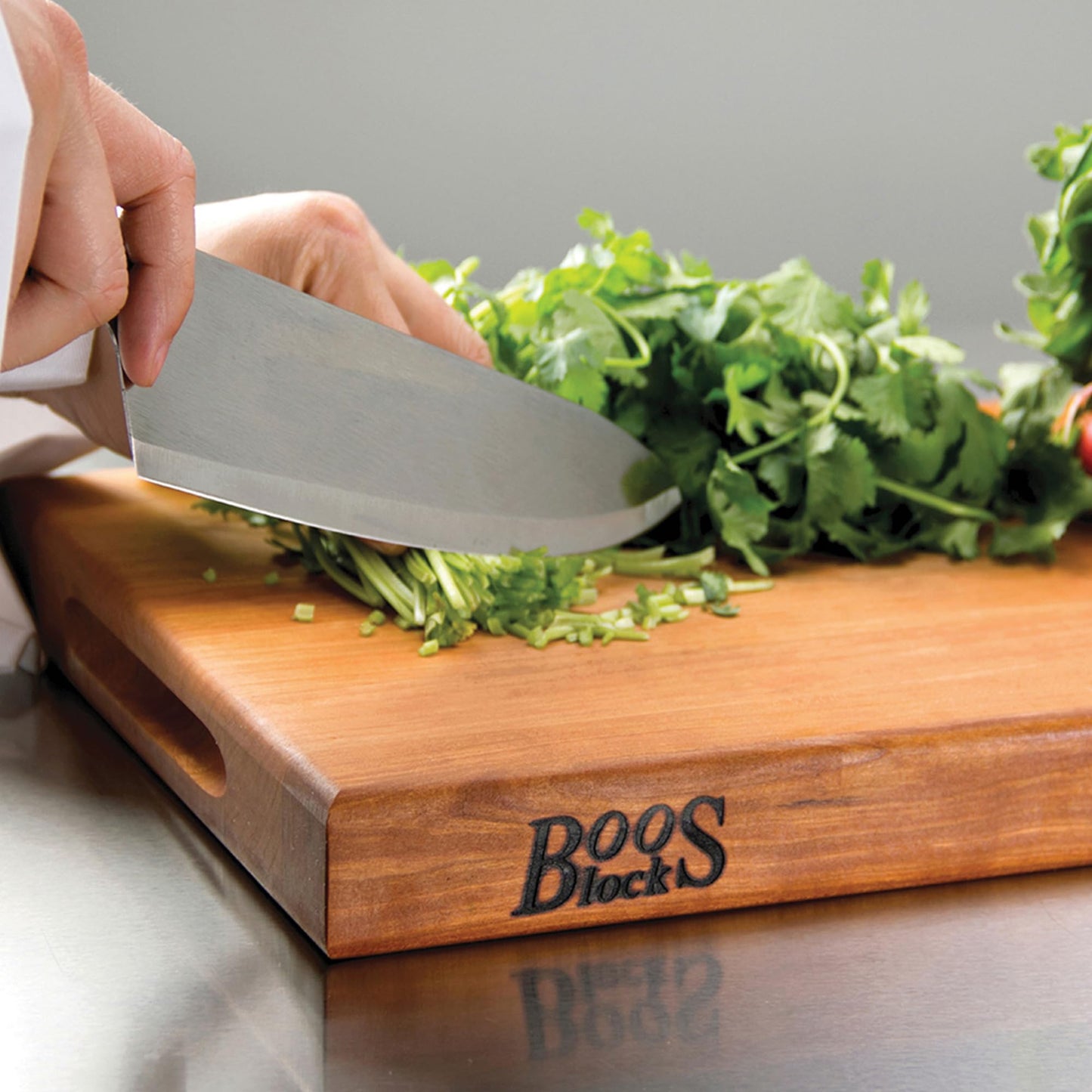 John Boos R-Board Series Rectangular Wooden Cherry Cutting Board 24”x18” – 1.5” Thick, 13.5-lb Reversible Butcher Block with Edge-Grain & Finger Grips – Made in the USA