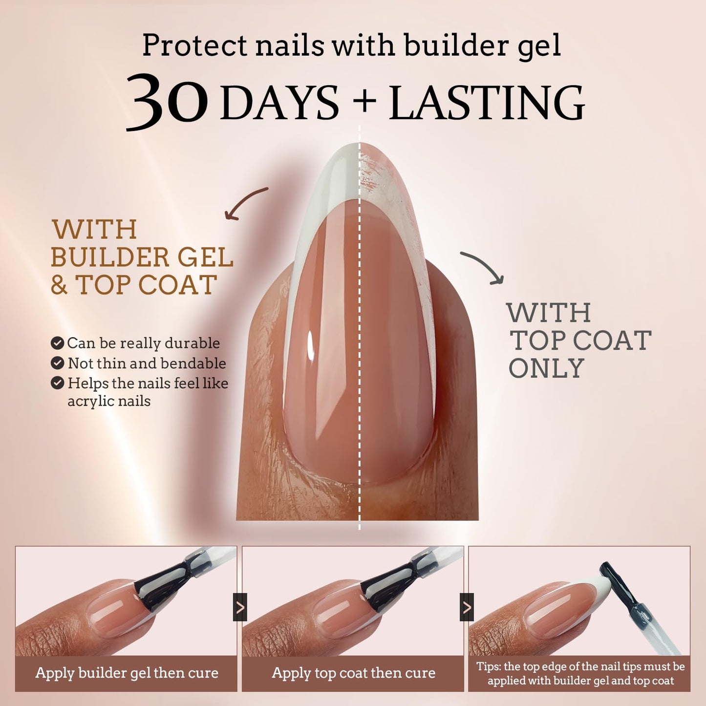 BTArtboxnails XCOATTIPS French Tip Nails, 160pcs Short Square Brown French Tip Press on Nails, French Tip Gel Nails for DIY Nail Art