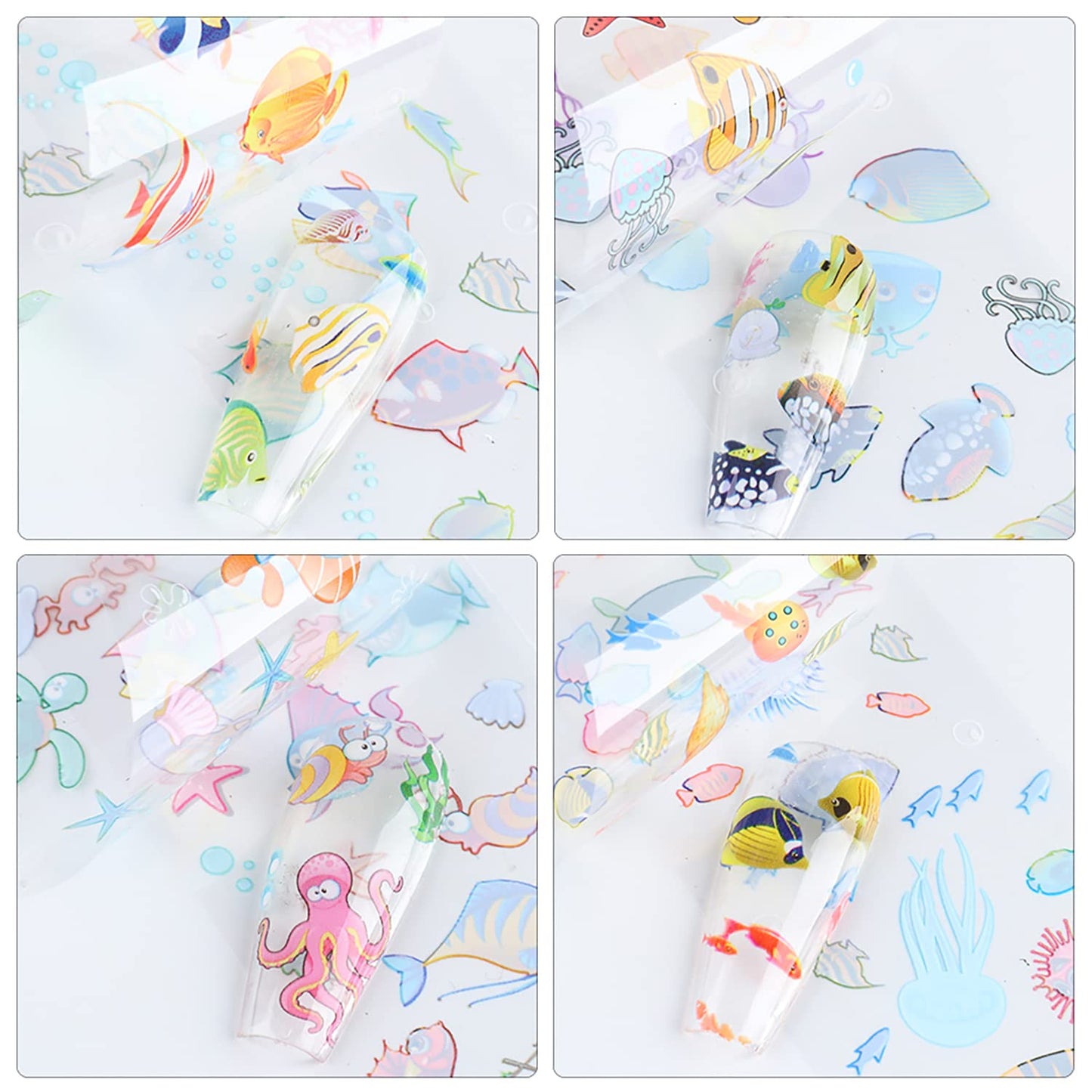 Holographic Sea Animals Nail Foil Stickers, Starry Sky Polish Sheets, Marine Transfer Foils for Women's Manicure, Nail Film Decorations With Glue