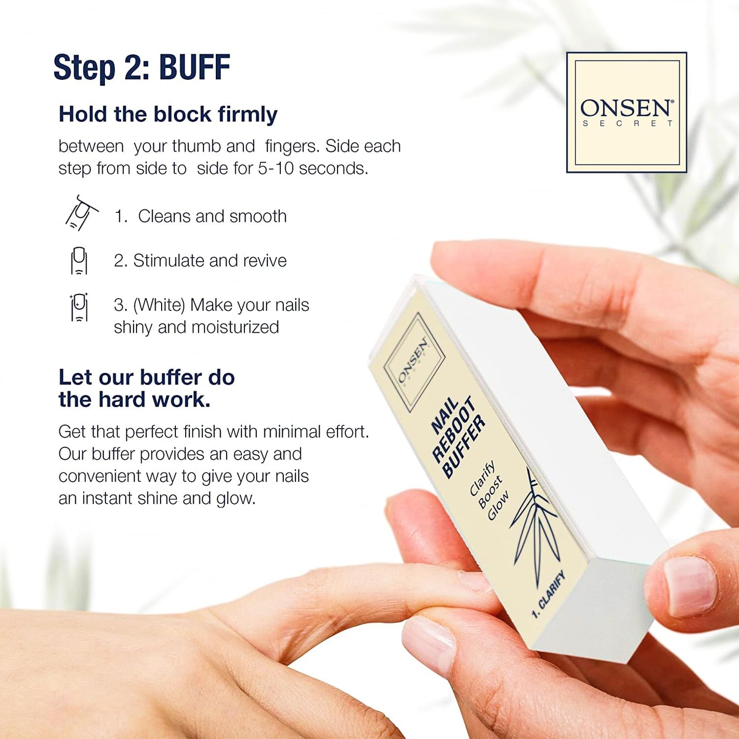 Onsen Secret Complete Nail Reboot Kit w/Cuticle Oil 10ml, Nail File 120/180 Grit Double Sided, A 3-Way Buffer Block & Cuticle Serum-15ml in Action | Super Value Pack
