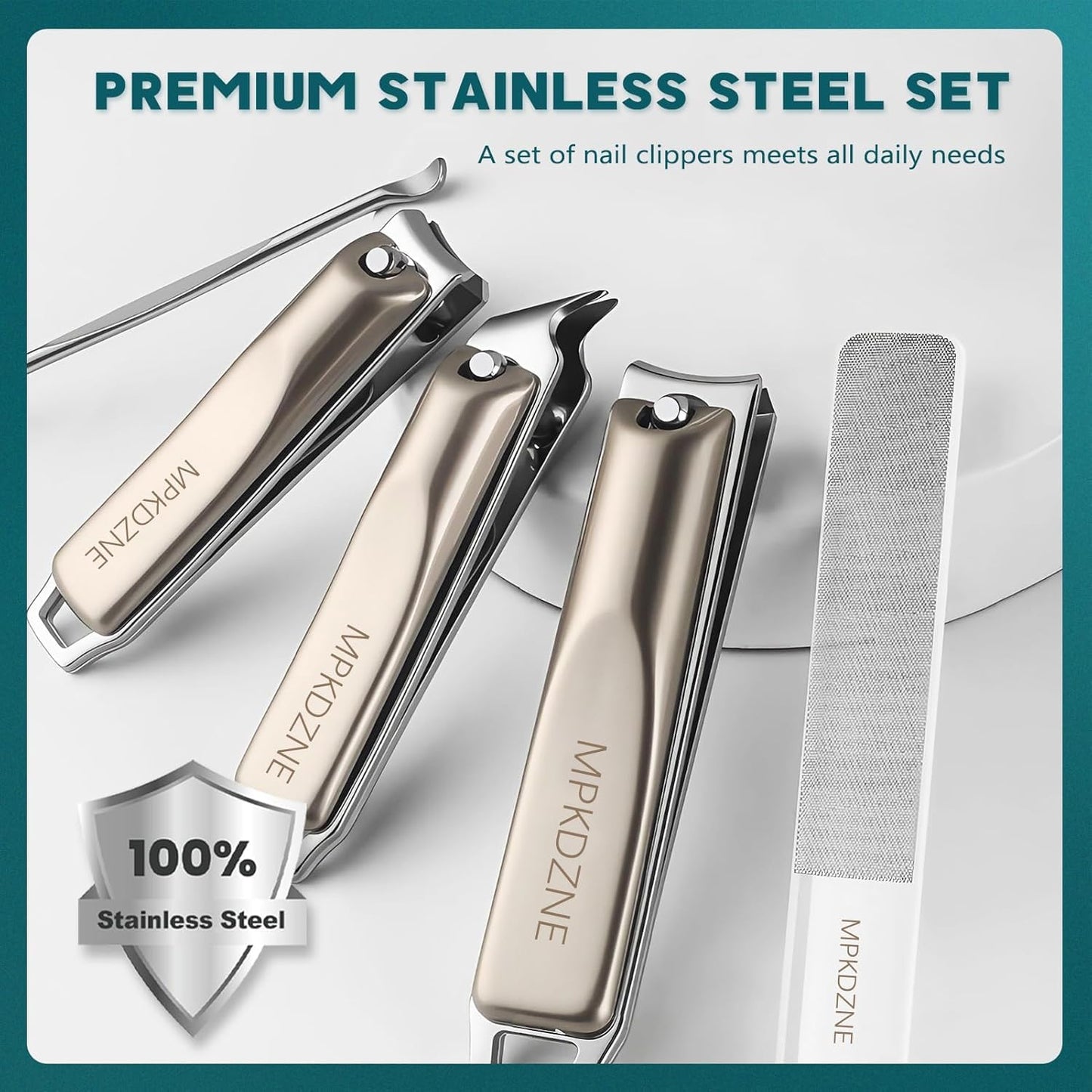 Nail Clipper Set, 5pc Manicure Kit - Stainless Steel Toenail Clippers, Home & Family Travel Essentials, Precision Grooming Set with Portable Case - Brushed Silver