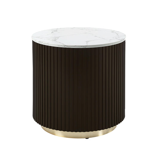 Acme Clayten Wood & Artificial Marble End Table in White & Espresso