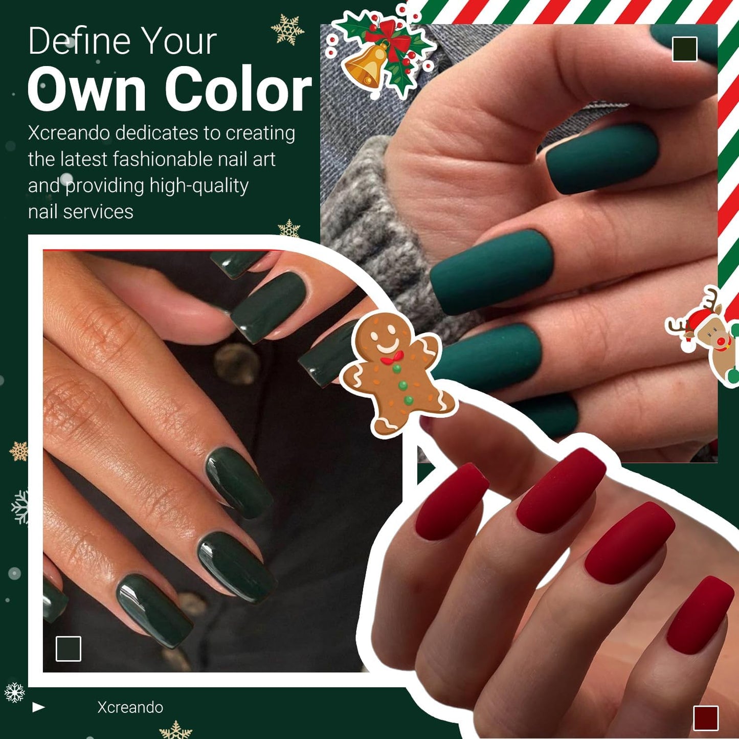 Dark Green Press On Nails Medium Long Square Emerald Coffin Acrylic Press Ons Glue On Medium Length Solid Color Fake Nails for Women, Thick Artificial Stick On