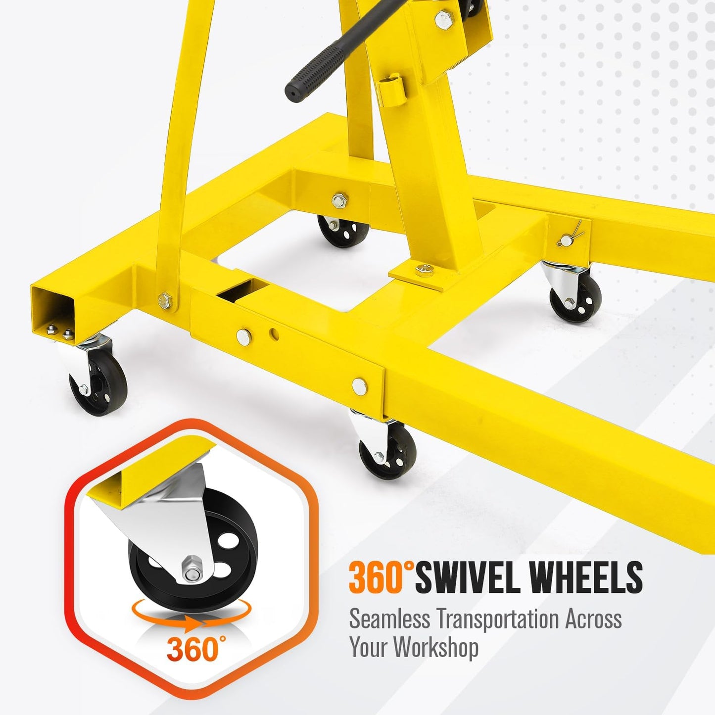 2-Ton Folding Engine Hoist, 4400 Lbs Capacity Hydraulic Shop Crane with 6 Casters, Portable Foldable Cherry Picker for Garage, Workshop, Warehouse, Heavy-Duty, Yellow