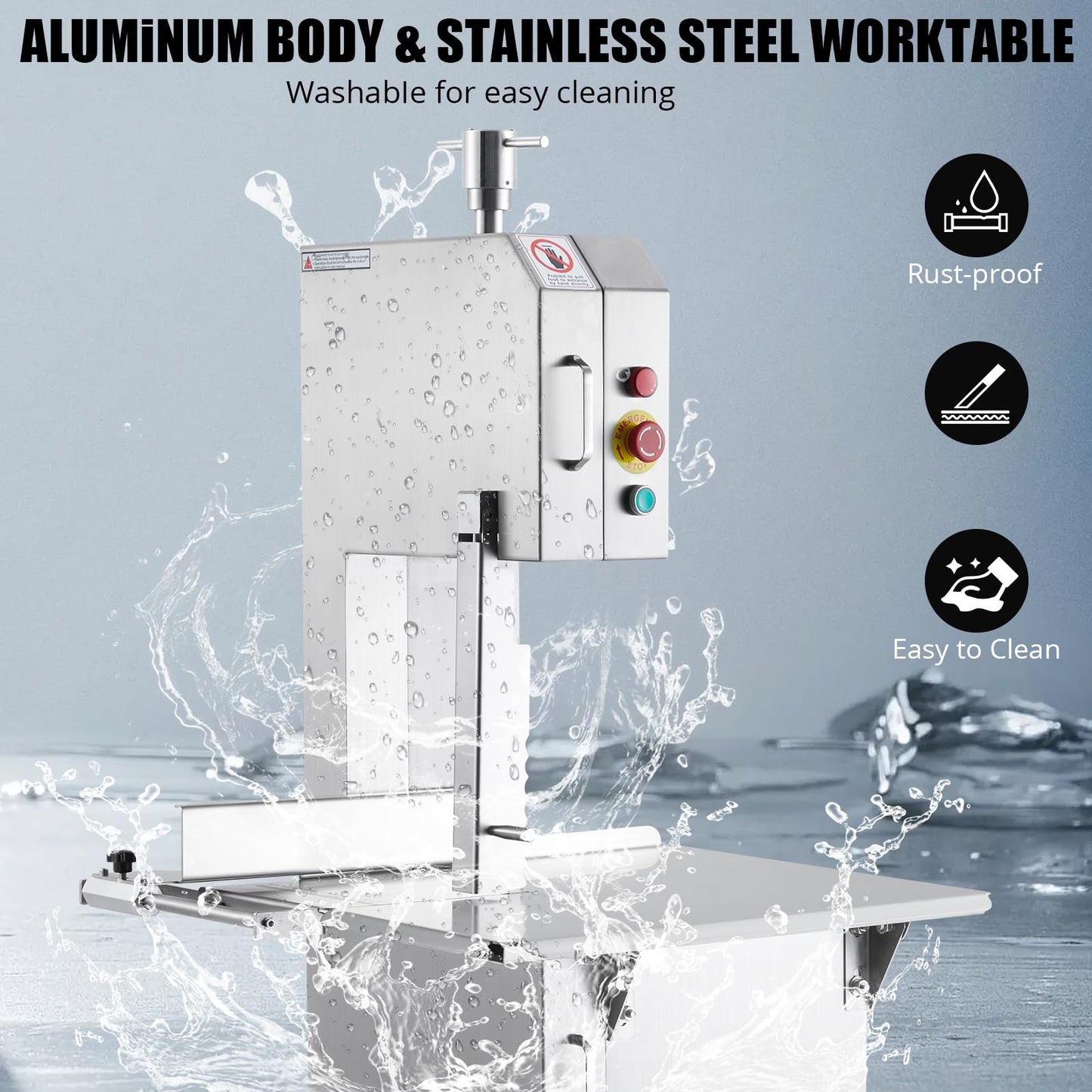GarveeTech Electric Bone Saw Machine, 850 w Countertop Commercial Meat Saw, Stainless Steel Workbench Bone Cutting Bandsaw, 4 in Max Cutting Thickness, Sawing Speed 15 m/s Frozen Meat Cutter