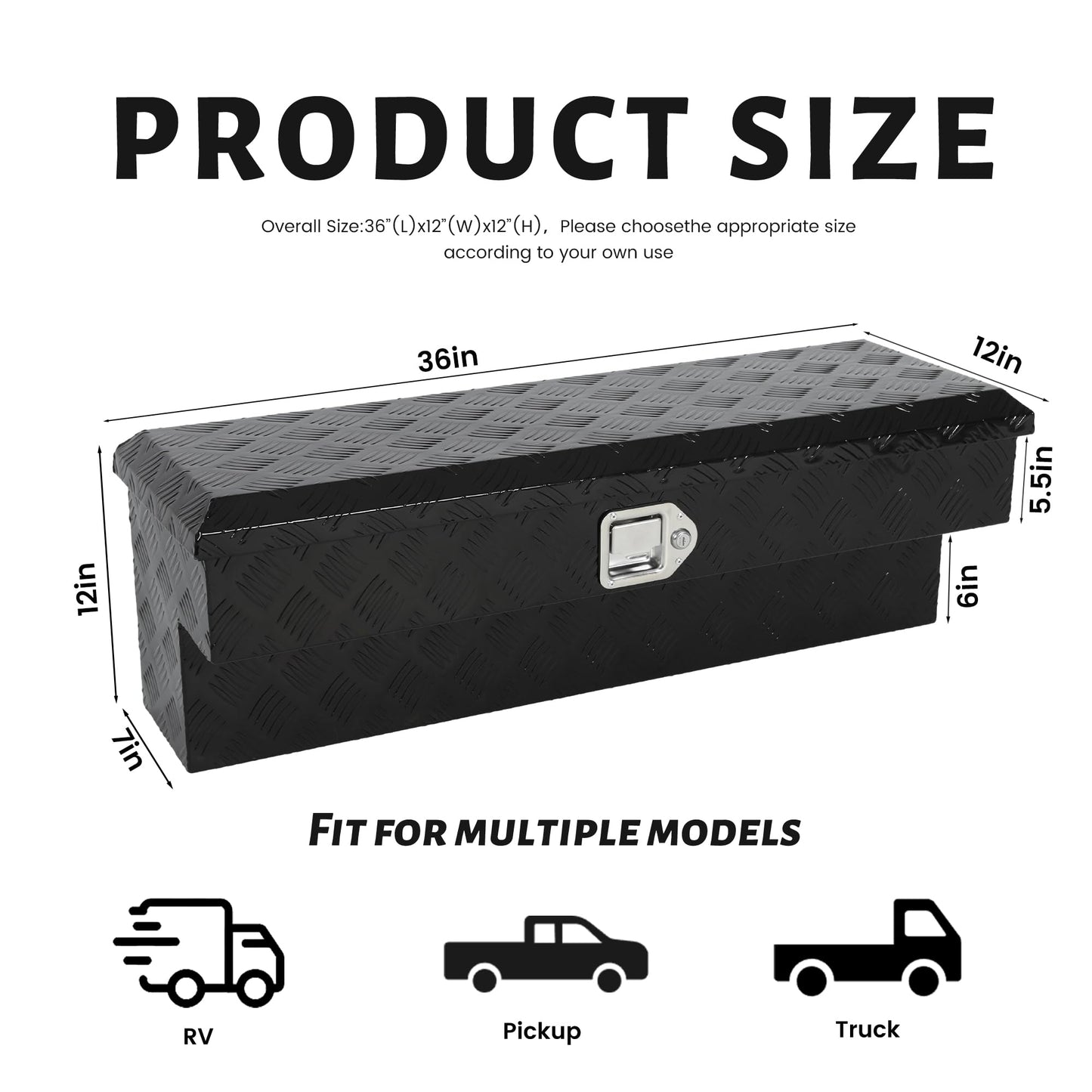 Vigorighter 36 Inch Side Mount Tool Box 2 Pack, 36"X12"X12" Aluminum Pickup Truck Side Tool Box Storage ToolBox with Lock and Keys, Black (Pack of 2)