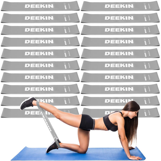 DEEKIN 20 Pcs Resistance Bands Bulk Loop Resistance Exercise Bands for Working Out Stretch Yoga Starter Set Elastic Exercise Fitness Band Equipment for Home Fitness, Gym, Yoga(Light Gray,25-30LBS)