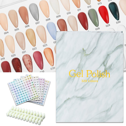 C12rtive 320 Nail Colors Book,Professional Nail Polish Chart Book with 360 Practice Tips & 1-400 Number Labels, Pre-Numbered Slots,Perfect for Salons and Home Use(Marble)