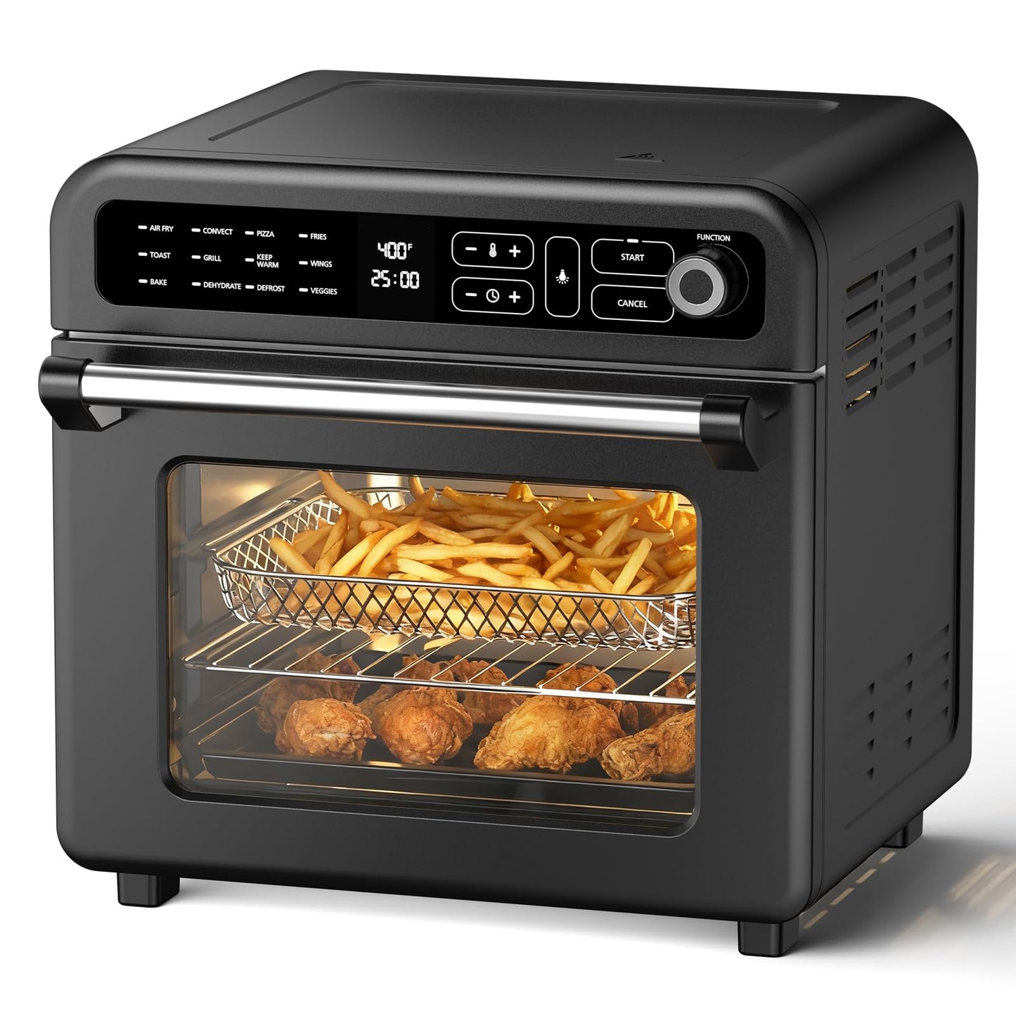 WAA Air Fryer Toaster Oven, 19 QT Air Fryer Toaster Oven Combo, 12-in-1 Digital Countertop Natural Convection Roast Bake Dehydrate and Reheat 1400W Stainless Steel, Black