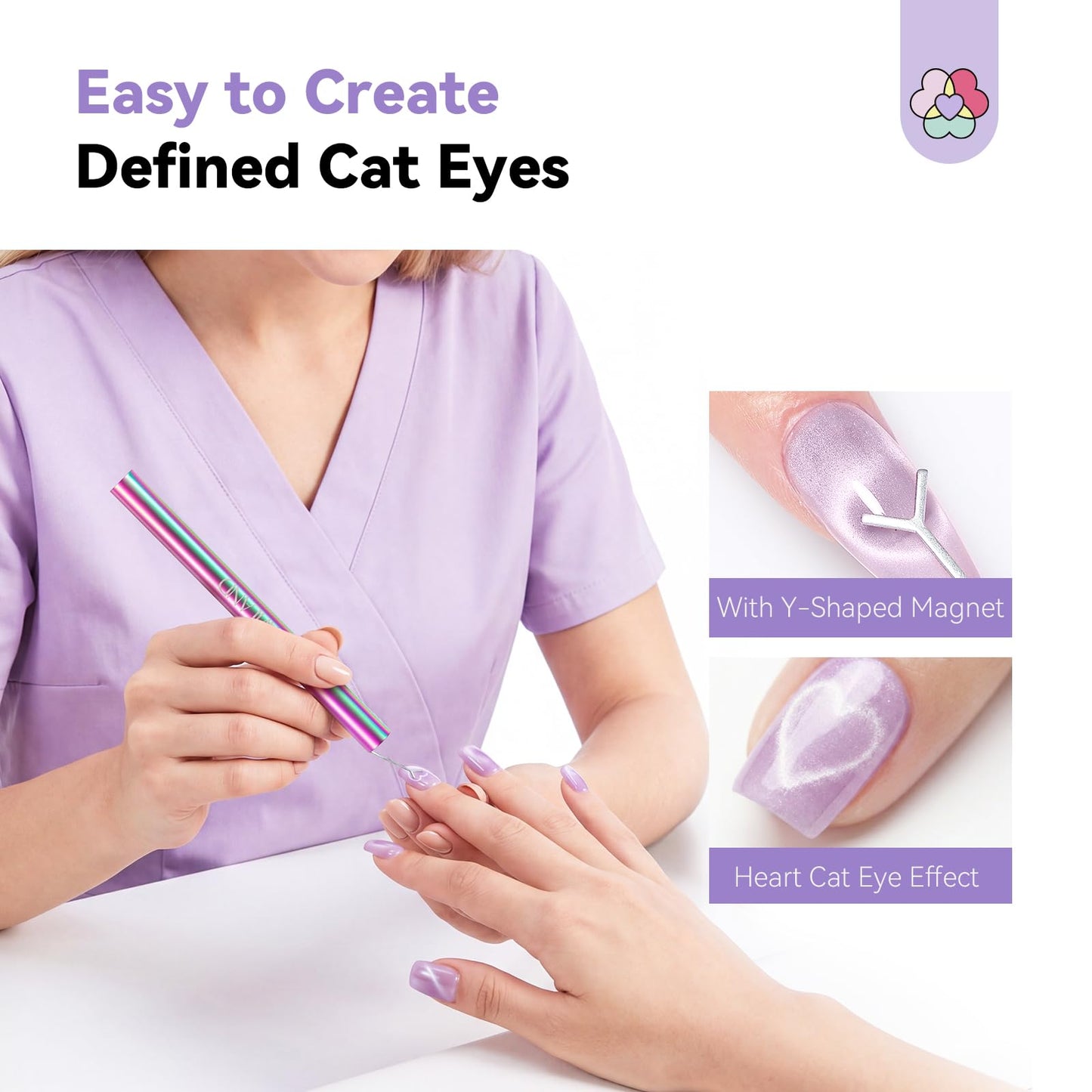 SAVILAND Ultra-Strong Cat Eye Magnet: 5X Stronger Holographic Cateye Nail Magnet with Heart-Shaped Magnets Sturdy Dual-Ended Nail Magnetic for Cat Eye Gel Polish Nail Art DIY Home Salon