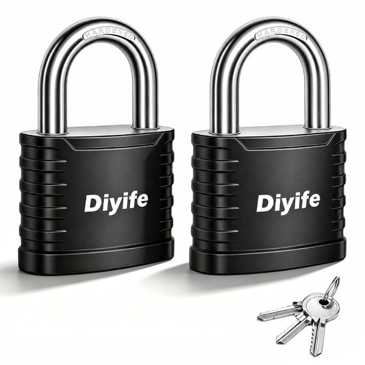 Diyife Padlock with Key, [2 Pack] [3 Keys] Locker Lock with Keys Alike, 5-Pin 41.6mm High Security Keyed Padlock with 1/4 Inch Hardened Steel Shackle, Outdoor Locks for Gym Locker, Fence, Gate, School