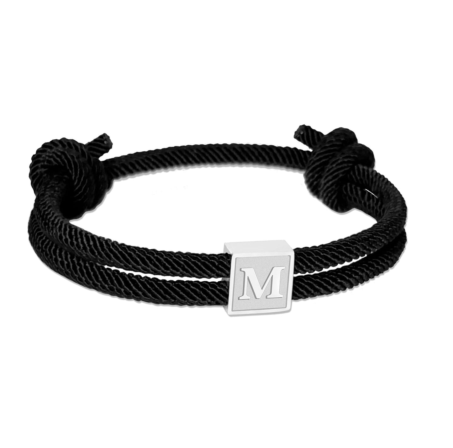 BHDJSHX Personalized Stainless Steel Initial Bracelet for Men-Adjustable Black Braided Cord with A-Z Letter (7-13 Inches) - Unisex Jewelry for Brothers, Son, Boyfriend, or Girlfriend(M)
