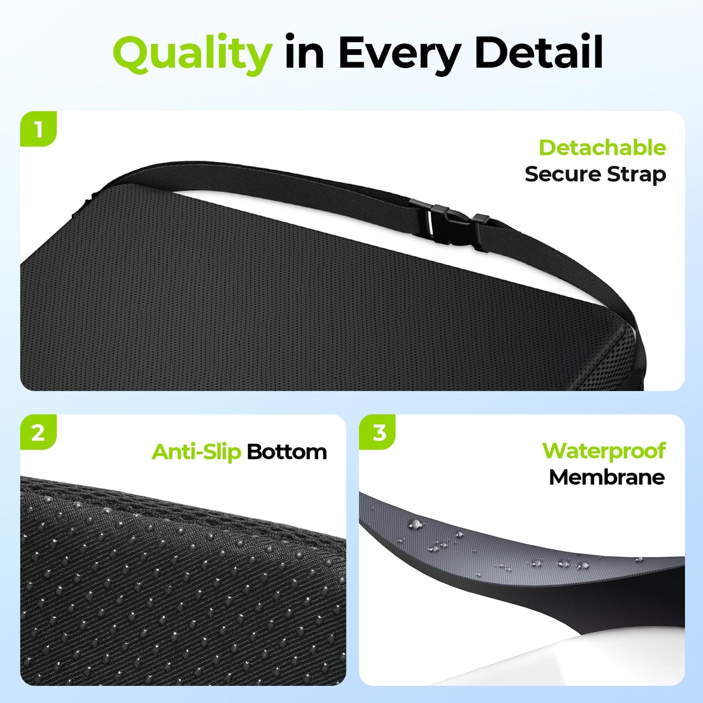 AUVON Cooling Gel Wheelchair Seat Cushion for Sciatica, Back, Pressure Sore and Ulcer Pain Relief, Breathable Memory Foam Chair Cushion with Waterproof Silk Fabric, Removable Strap, Anti-Slip Cover