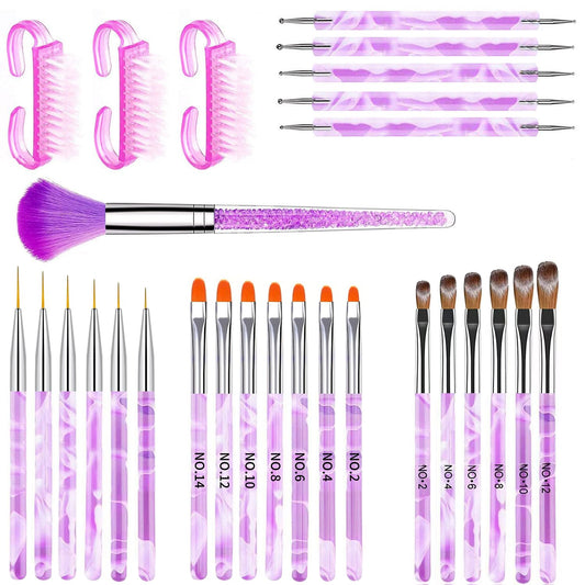 28Pcs Purple Nail Art Brush Set, Acrylic Nail Brushes, Gel Nail Brush, Nail Dotting & Liner Tool, Nail Dust Brush, Professional Manicure Tool Kit for Acrylic Powder Application, Sculpting & Cleaning
