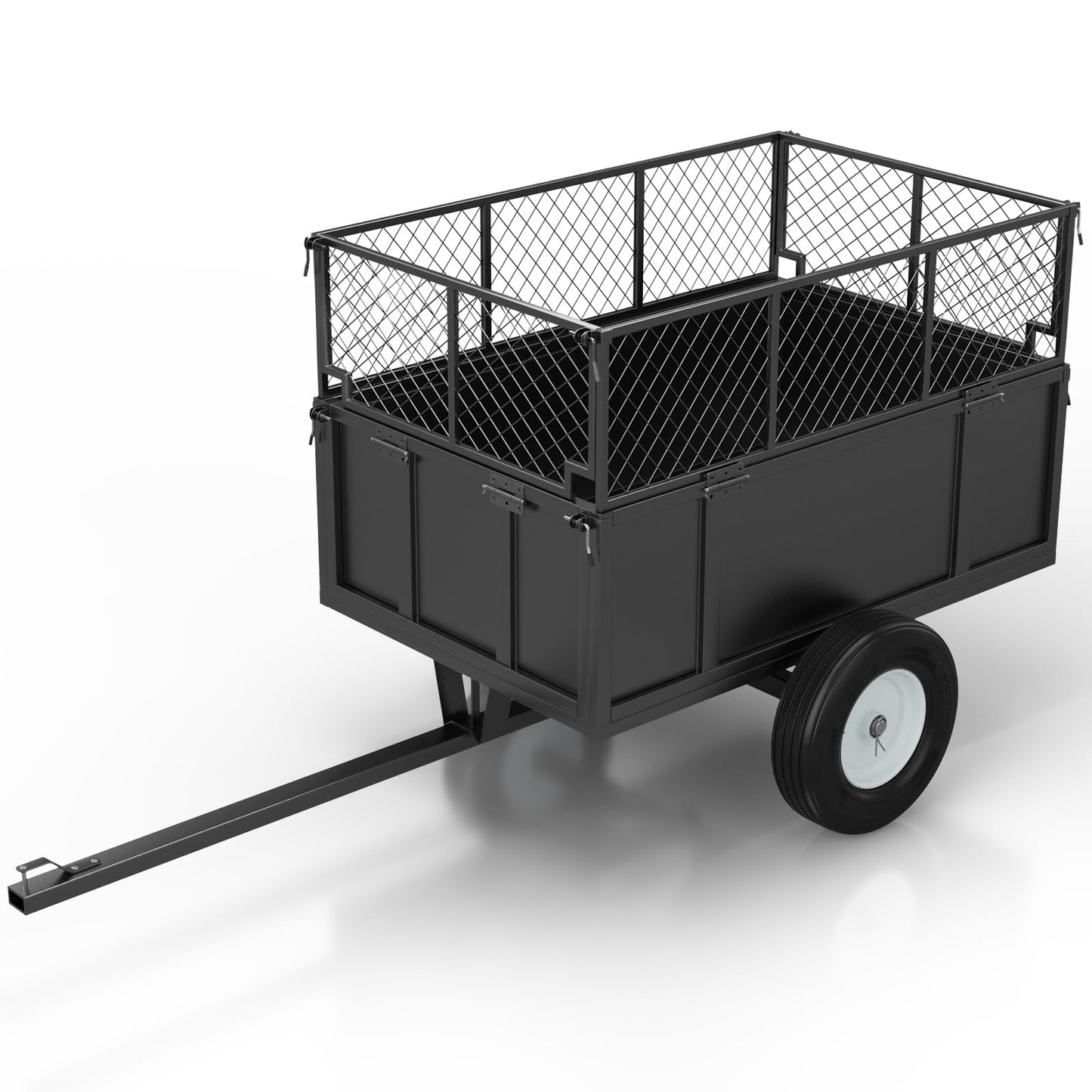 Heavy Duty 750 LBS Utility Trailer – 17 Cu Ft ATV Dump Trailer with Removable Sides, Pneumatic Tires & Quick-Dump Pull-Behind Yard Cart for Tractors, UTV, Lawn Mowers