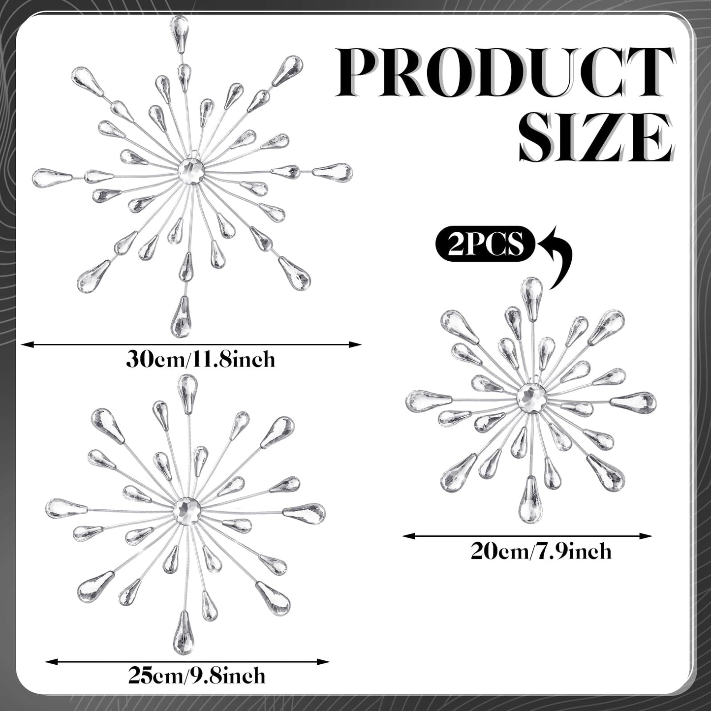 Hicarer 4pcs 3D Silver Metal Starburst Wall Decor Bling Crystal Wall Art Cast Iron Rhinestones Sunburst Decor Jeweled Hanging Glitter Diamond Accents Home Decorative for Living Room Bedroom Entryway