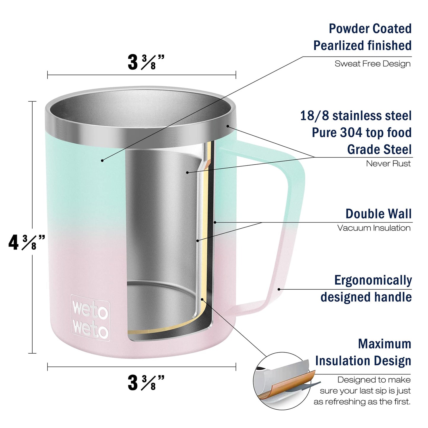 WETOWETO 14 oz Coffee Mug Set, Vacuum Insulated Camping Mug with Lid, Double Wall Stainless Steel Travel Tumbler, Coffee Cup Outdoor, Powder Coated Sweet Taffy