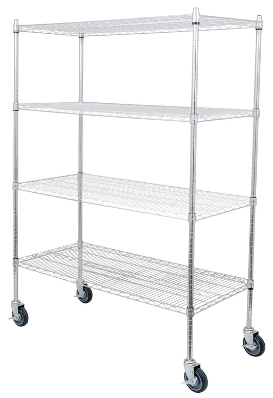 Regal Altair 18" Deep x 30" Wide x 92" High 4 Tier Chrome Wire Shelving Kit with 5" Wheels | NSF Commercial Storage Rack Unit