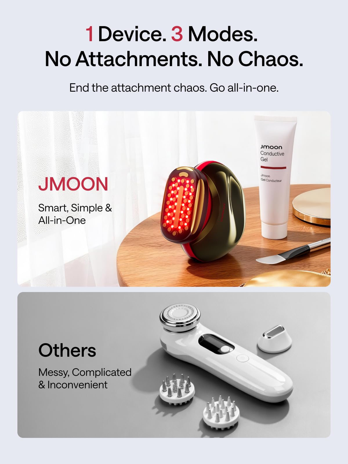 JMOON by Ulike Microcurrent Facial Device, Red Light Therapy for Face, Medical-Grade Anti-aging Skin Care, 4 Modes & 5 Energy Levels for Face Lift, Ideal for Smile Lines, Eyes, Forehead, 2 Gels Includ