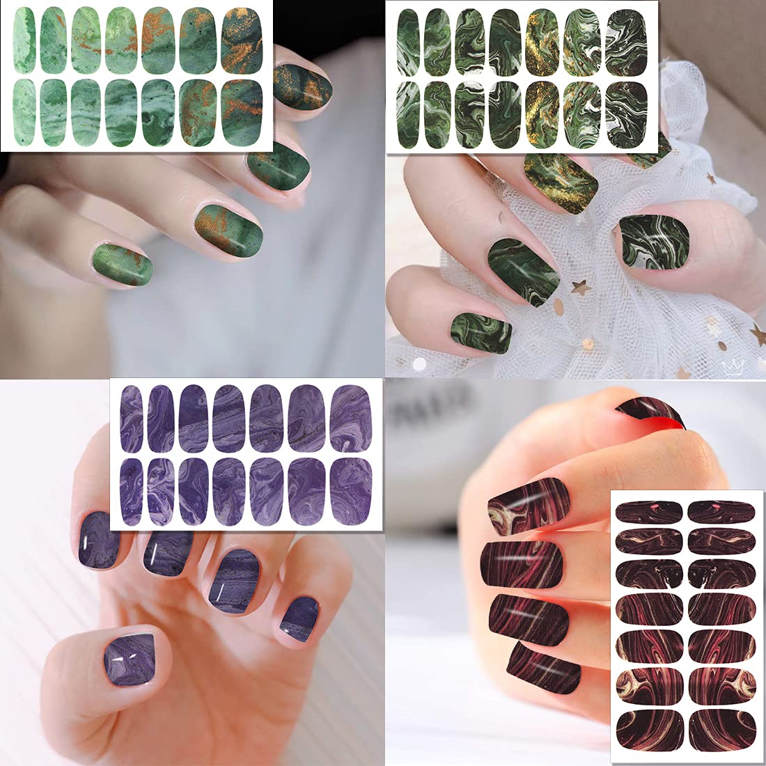 XEAOHESY 30 Sheets Gradient Color Marbled Nail Polish Strips Stickers Self-Adhesive Press On Nail Stickers Full Nail Wraps for Women Nail Art with Nail File