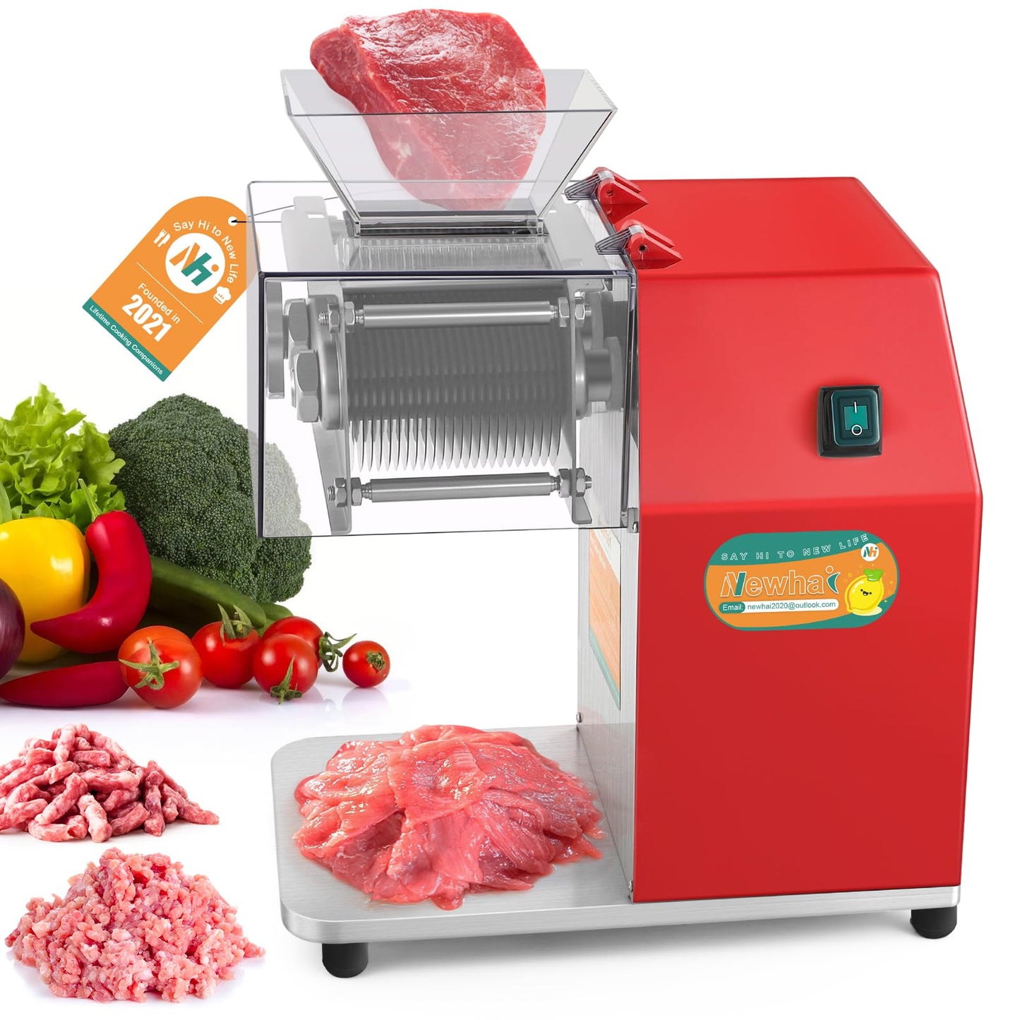 Newhai 850W Meat Cutter Machine, Commercial Meat Cutting Machine 7mm Heavy Duty, Stainless Steel Meat Slicer Shredder Restaurant, for Boneless Meat Soft Vegetables