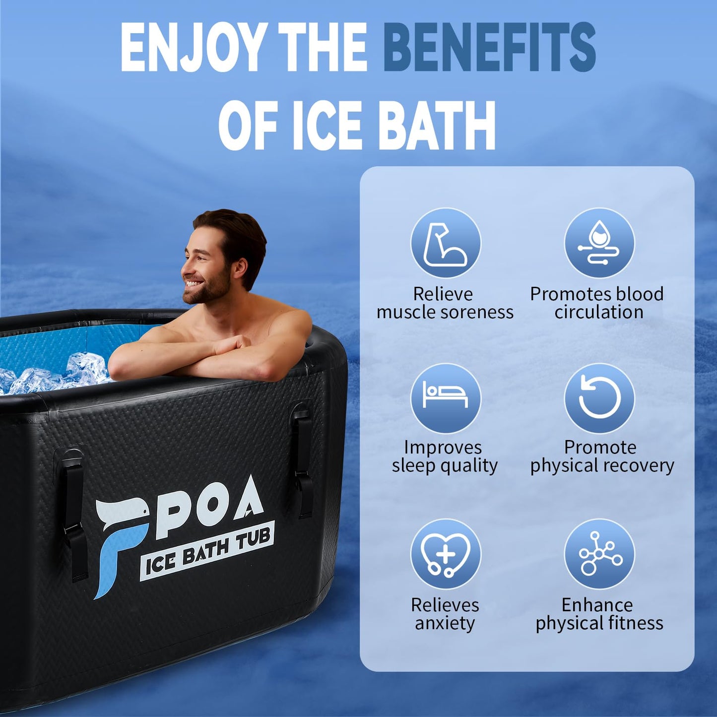 Poafamx Cold Plunge Tub, Inflatable Ice Bath Tub for Athletes Portable XXL Large Capacity with Insulated Cover for Recovery Cold Water Therapy Outdoor Indoor Use (Black, 155 Gal)