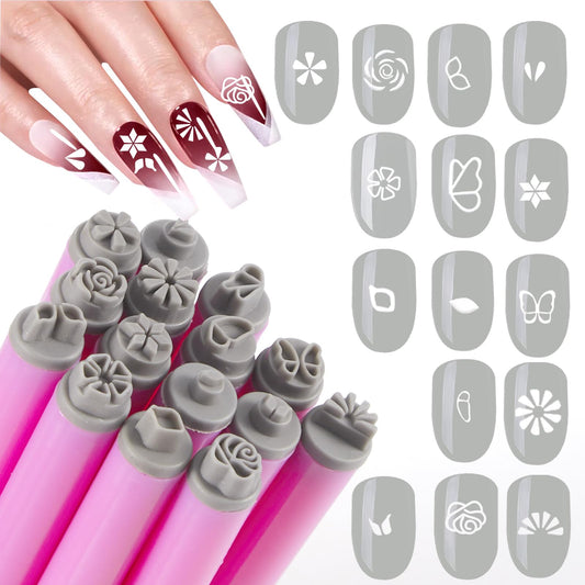 JERCLITY 15pcs Nail Art Stamp Pen Set Flower Leaf Butterfly Patterns Nail Art Stamps Pen Manicure Graffiti Tools Nail Art Pens for Women Girls
