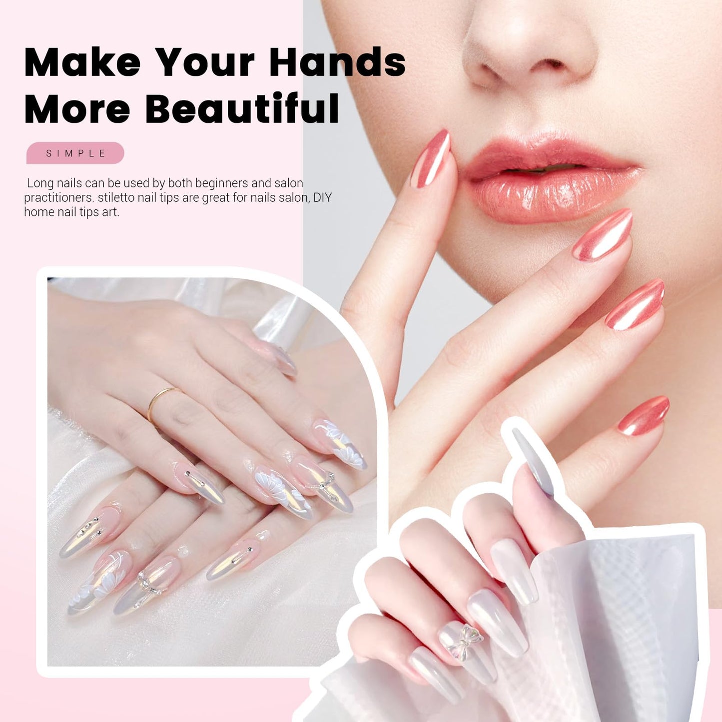 1400 Pcs 3 Styles Clear Nail Tips, Pre-shaped Acrylic Press on Nails Kit with Short Oval Nail Tips, Square and Stiletto, Fake Soft Gel for Extension Manicure Home DIY