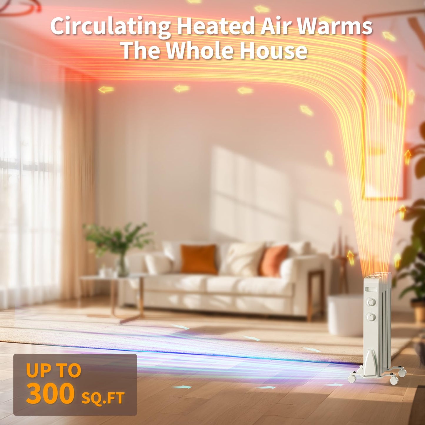 Fierscial 1500W Electric Panel Wall Heater, Plug-in Smart Convection Space Heaters For Indoor Use, Quiet Fan-Less Design, Freestanding/Wall Mount Heater With Adjustable Thermostat, Knob Switch(White)
