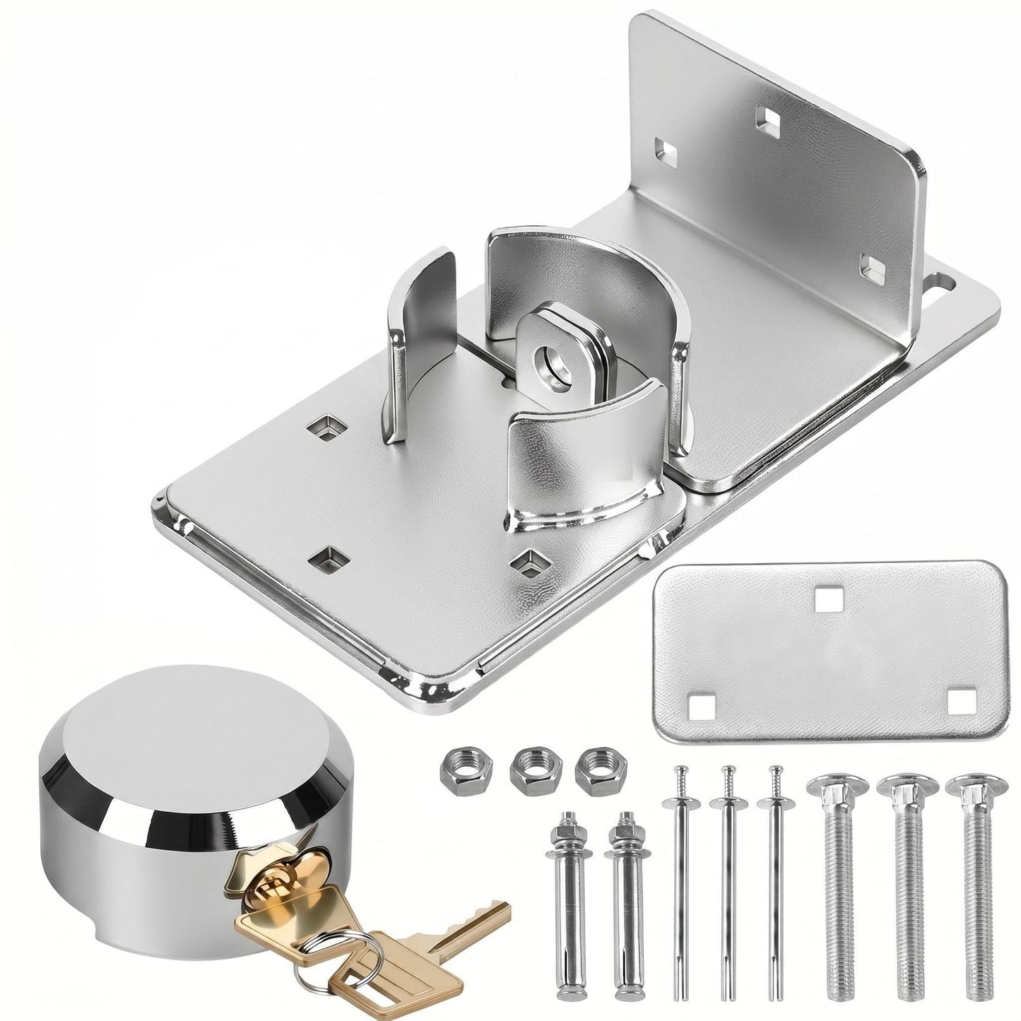 Roll-Up Garage Door Lock with Hidden Shackle, Heavy Duty Solid Steel Hasp & Padlock Set, High Security 6-Pin Cylinder, Anti-Cut & Tamper Resistant, Includes 2 Keys & Mounting Hardware
