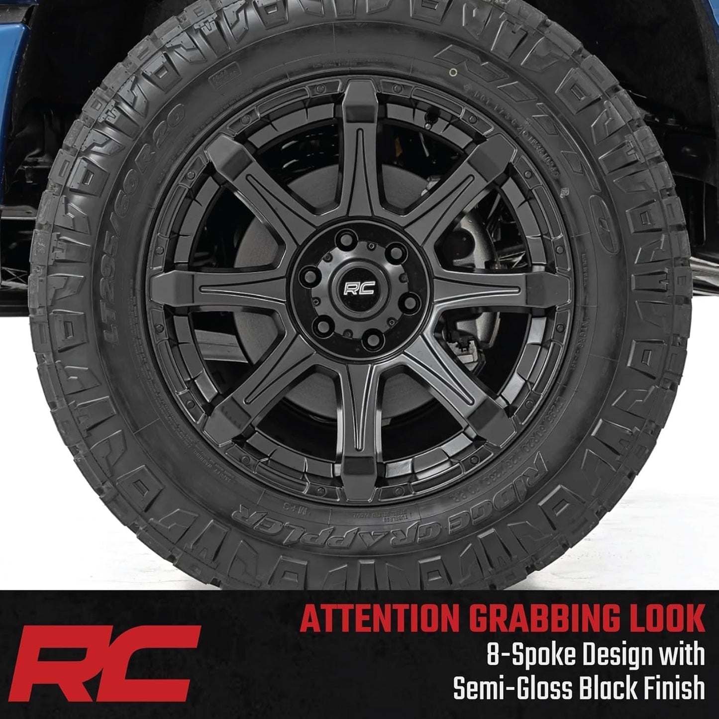 Rough Country 81 Series 20x9 Wheel - 6x5.5" Bolt Pattern, 0mm Offset, One-Piece Aluminum, Semi-Gloss Black Off-Road RIm for Trucks, Jeeps, SUV