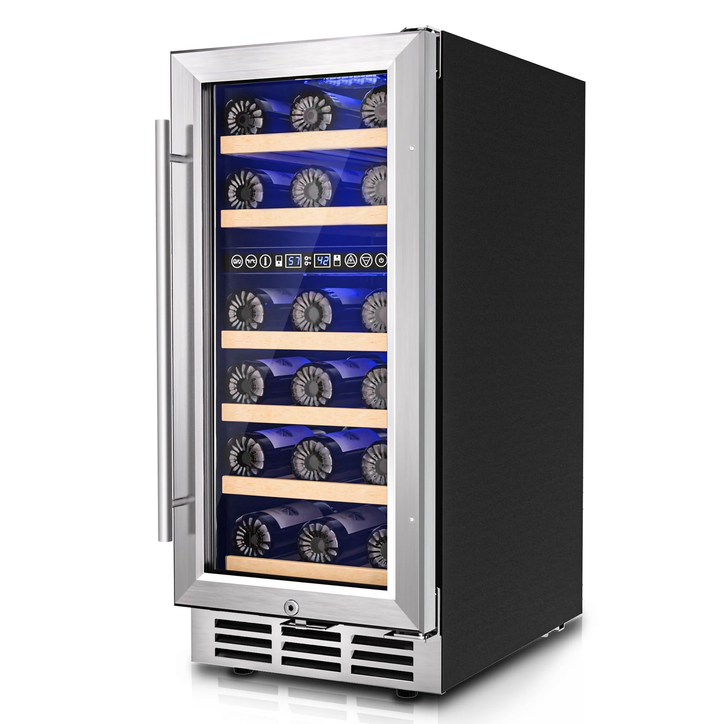Icyglee 15 Inch Dual Zone Wine Fridge, 30 Bottles Under Counter Wine Cooler Refrigerator with Double-Layer Glass Door for Home Office Bar, Built-in Wine Refrigerator with security lock,40-65°F