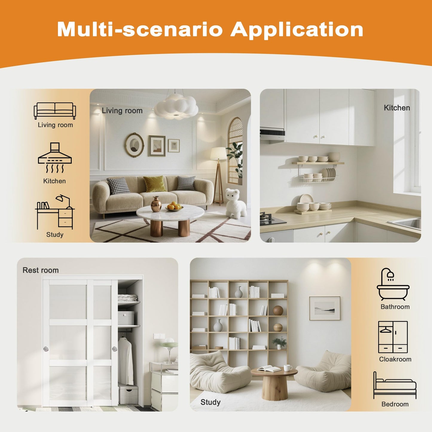 JUJUBON Closet Sliding Door, 60"×80"(Double Doors 31"), 3 Panel Sliding Door with Hardware Kit, Pre-Drilled Doors Panel, MDF with Paintable Surface, Need to Assemble, White