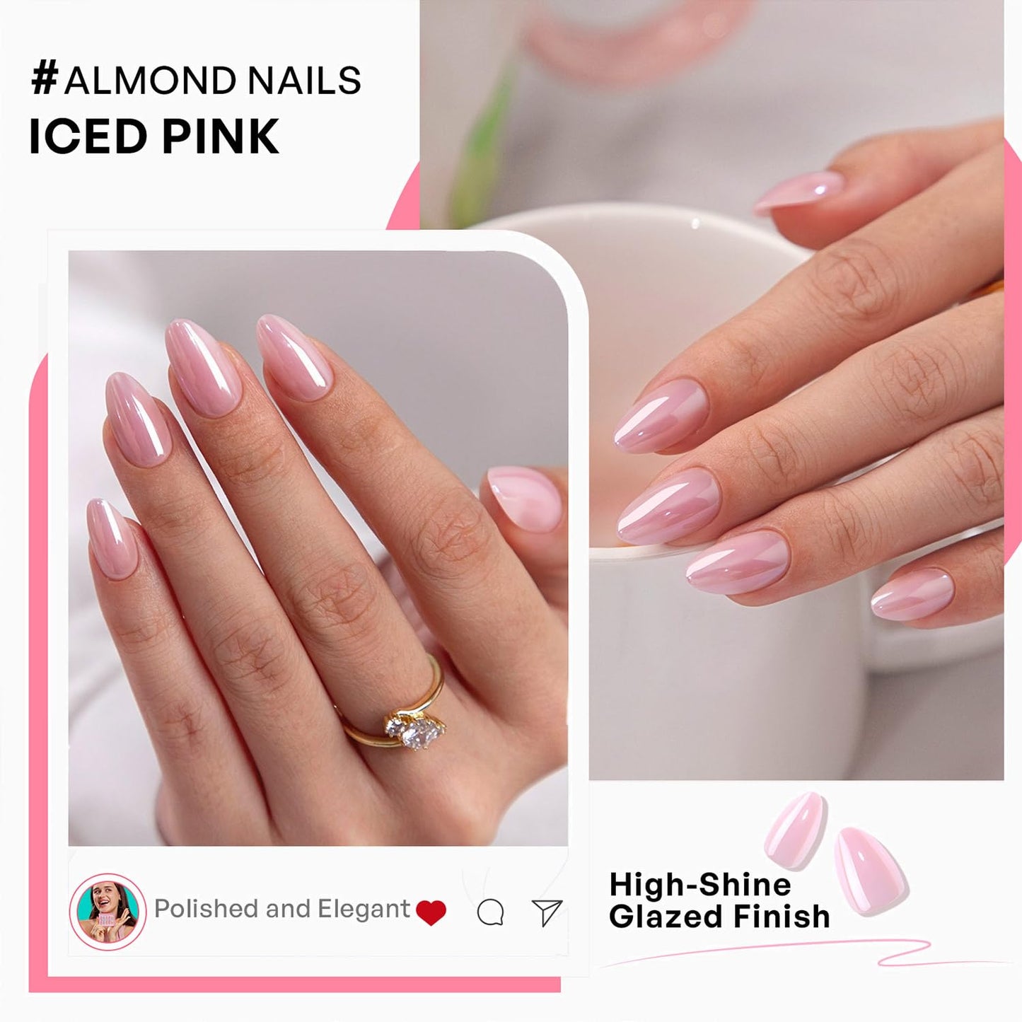 Light Pink Chrome Press on Nails Short - GJZEZ Soft Gel Shimmer Glazed Donut Almond Fake Nails Press Ons, Holographic Pearlescent Iridescent Faux Nail Gifts for Women| 16 Sizes - 32 Reusable Nail