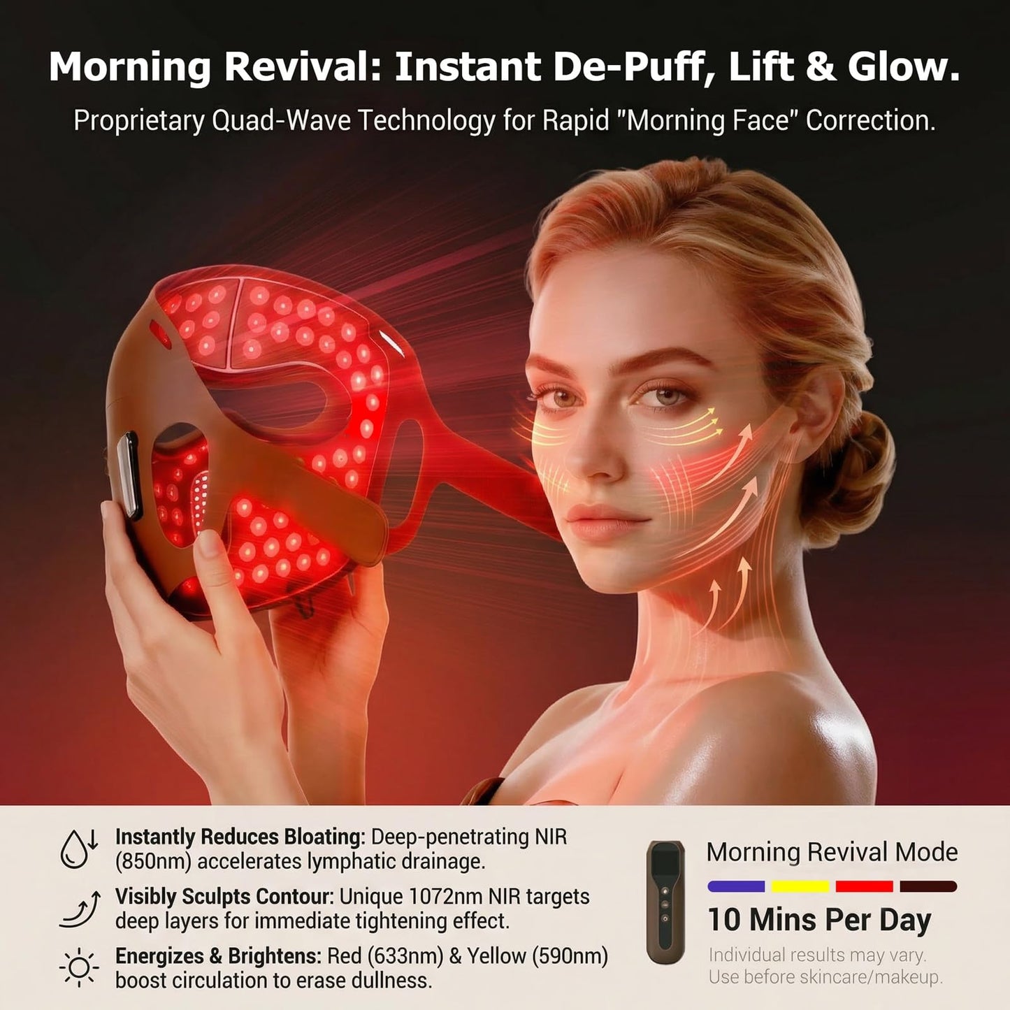 Zeepeak 3D LED Red Light Therapy Mask, FDA-Cleared, 360 LEDs, Anti-Aging & Blemish Repair, 5 Modes Red, Blue, Yellow with 850nm & 1072nm Dual-NIR, Eye-Protection, Portable Design for Home Travel