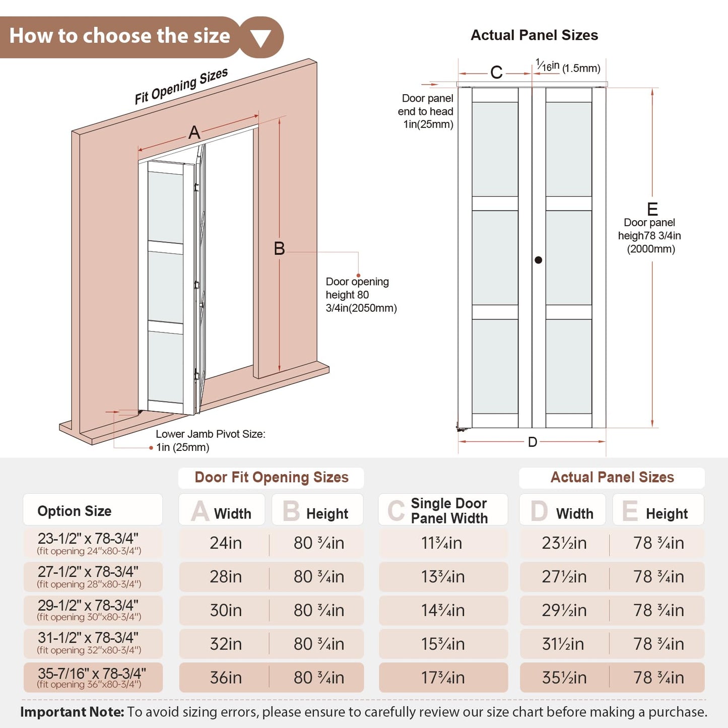 EaseLife Preassembled Bi-Fold Doors, for 24"x 80" Opening,Tempered Frosted Glass Closet Folding Barn Door with Concealed Hardware Kit,MDF Wood Panel,Water-Proof PVC Surface,Easy Installation