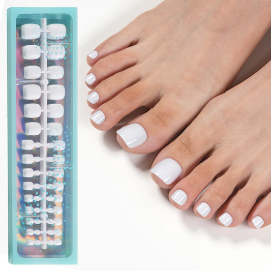 Vansiho Press on Toenails Short, White French Tips Toenail Press on Square for Women, Soft Gel Fake Toe Nails, Acrylic Nails Soak off Toe Nail Home DIY 15 Sizes