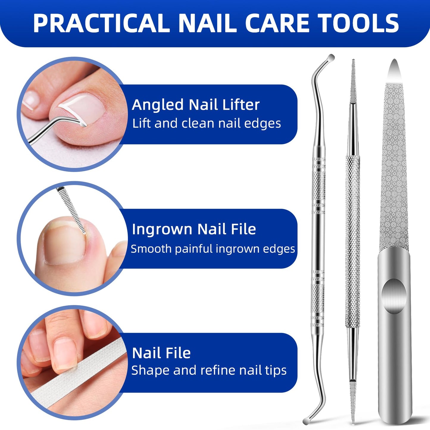 6PCS Toenail Clippers for Seniors Thick Toenails, Heavy Duty Nail Clippers for Men, Ultra Sharp Slanted Ingrown Toenail Clippers with Catcher, Wide Jaw Large Nail Cutters with Leather Case