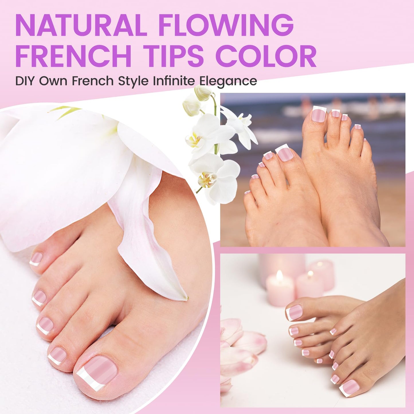 Press On Toenails for Women,SITELENABY French Toe Nail Press Ons Toe Tips,180 pcs Square Toe Nail Tips,15 Sizes Soft Gel False Toenail Extension,Full Cover Acrylic for Salon X