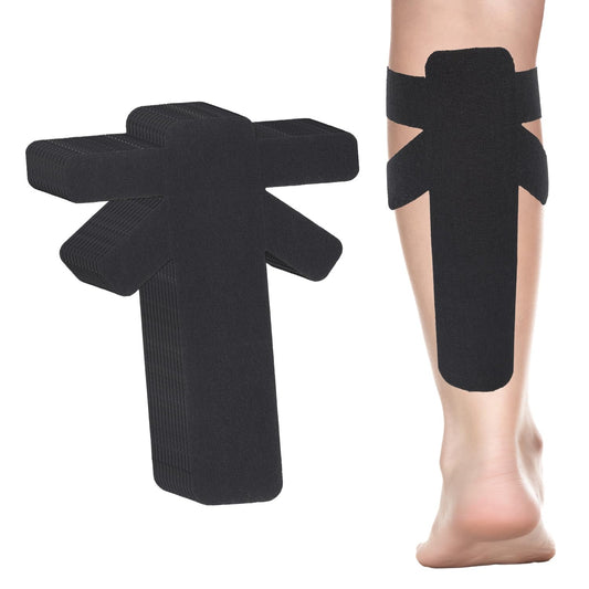 12pcs Precut Kinesiology Tapes for Calf Muscles, Waterproof & Breathable Athletic Calf Support Strips Tape Elastic Sports Tape Stickers for Swelling Muscle Recovery (Black)
