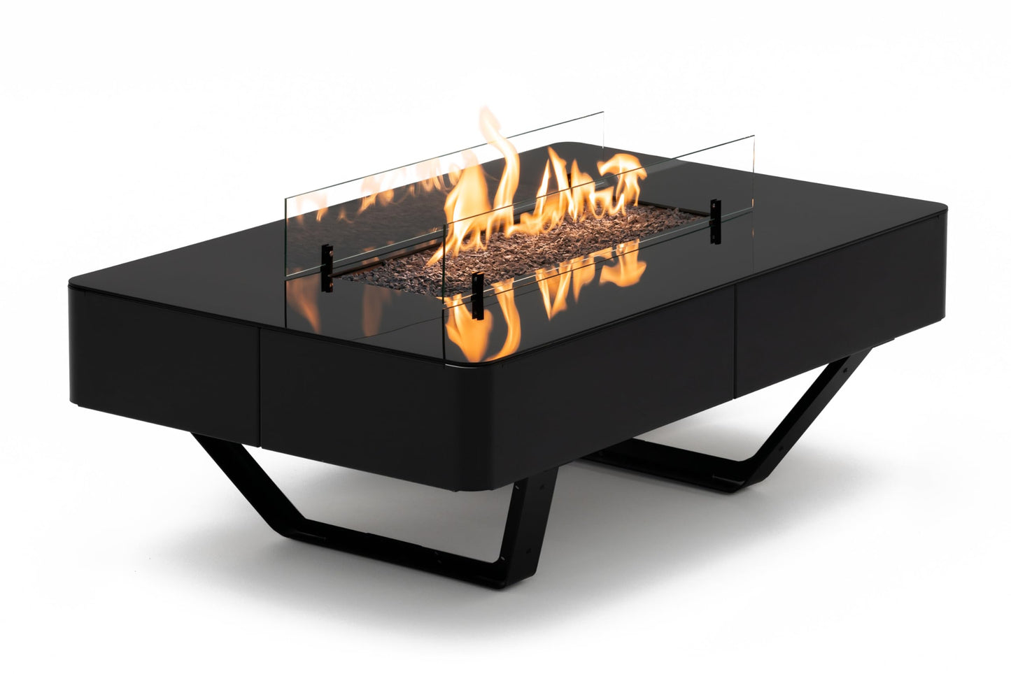 Planika Rio Table - Outdoor Fireplace, Propane-Fueled Fire Pit Table, Black Glass Top - Cover Included (Optional - Gas Tank Cover)