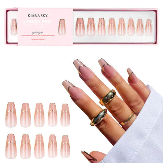 KIARA SKY PROFESSIONAL NAILS XPRESS PRO 100% ACRYLIC PRESS ON NAILS (Gilded Gold)