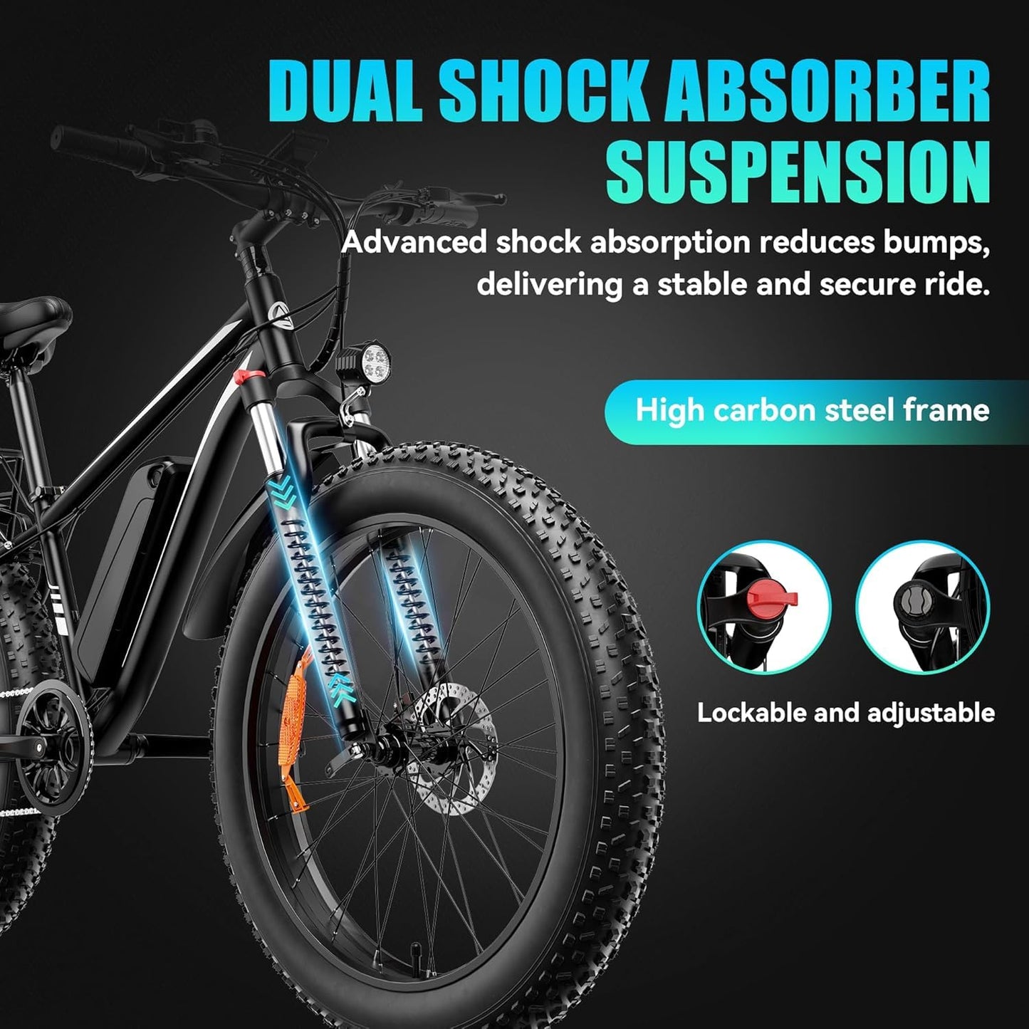 SUNTIBYE EB26 Peak 1500W Electric Bike for Adults with 26" Fat Tire and Removable 48V15AH Battery Electric Bicycles Mountain Dirt eBikes 28mph 60 Miles 7 Speed Gears E-Bike for Off-Road Commute,White