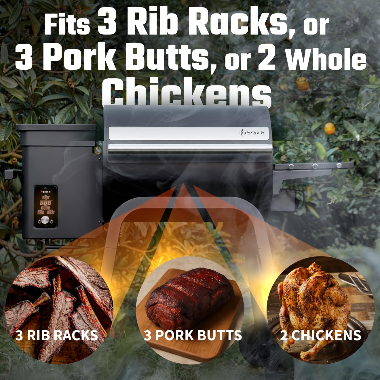 Brisk It Zelos-450 Electric Wood Pellet Smoker Grill – A.I. Smart BBQ Grill with WiFi, 450 sq.in Cooking Area,7-in-1 Outdoor Grill & Smoker, PID Controller (Up to 500°F), Meat Probe, Waterproof Cover