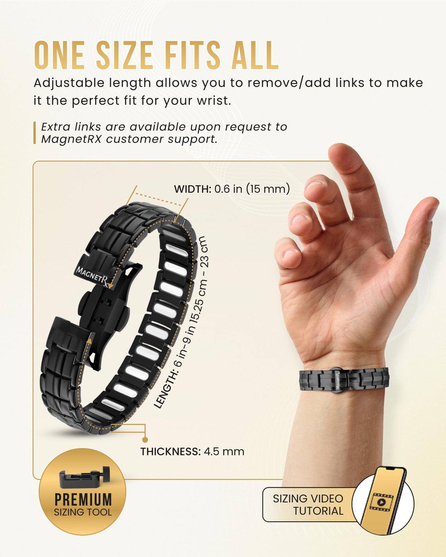 MagnetRX® Magnetic Bracelets for Men - EllipseMAX 5X Strength 5,000 Gauss Magnets - Designed in USA & Patent Pending - Premium Titanium Mens Magnetic Bracelet & Adjustable Length (Black)