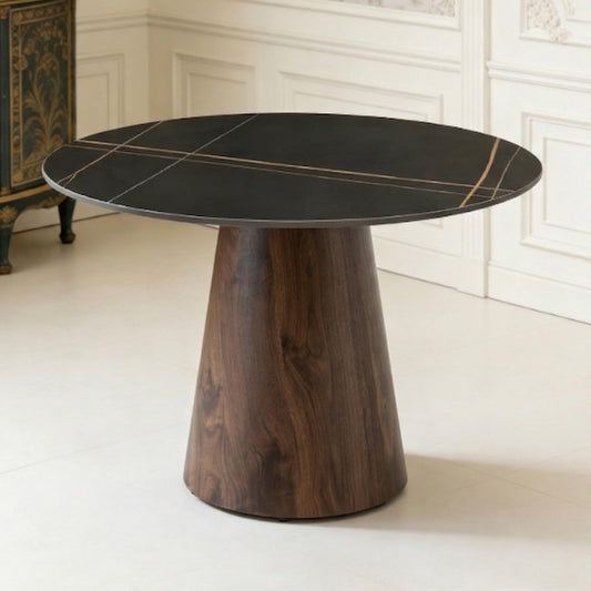 BAOPIN Round Dining Table for 4, 42 Inch Sintered Stone Dining Room Table, White and Black Small Kitchen Table with Stable Pedestal, Modern Marble Dining Table for Kitchen, Apartment, Restaurant