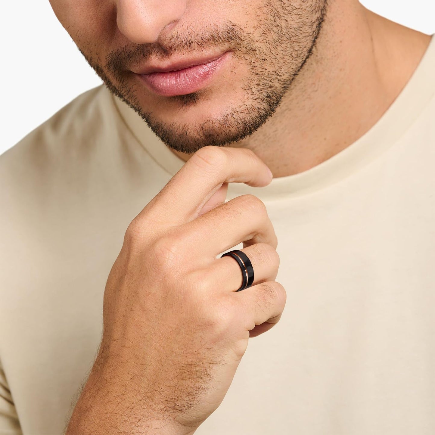 JEWPER 8mm Men Womens Wedding Band Tungsten Rings Black rose gold Fashion Promise Carbide Hammered groove design on outer ring Matte Finish Edge Comfort Fit Size(6)
